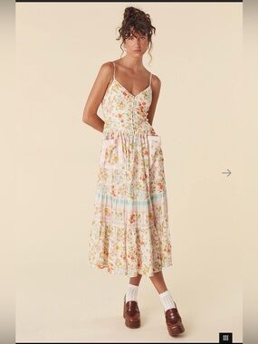 Spell & the Gypsy Flora Linen Midi Dress with Spaghetti Straps